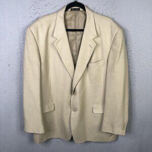 Calvin America Blazer Mens 48 Long Beige 100% Silk Sport Coat Two Button Lined